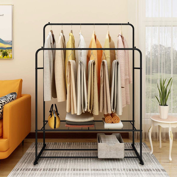 Rebrilliant Heavy Duty Clothes Rail Double Poles Metal Coat Rail